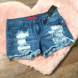 GJG DENIM ~ Ripped Frayed Raw Hem Shorts ~ NWT